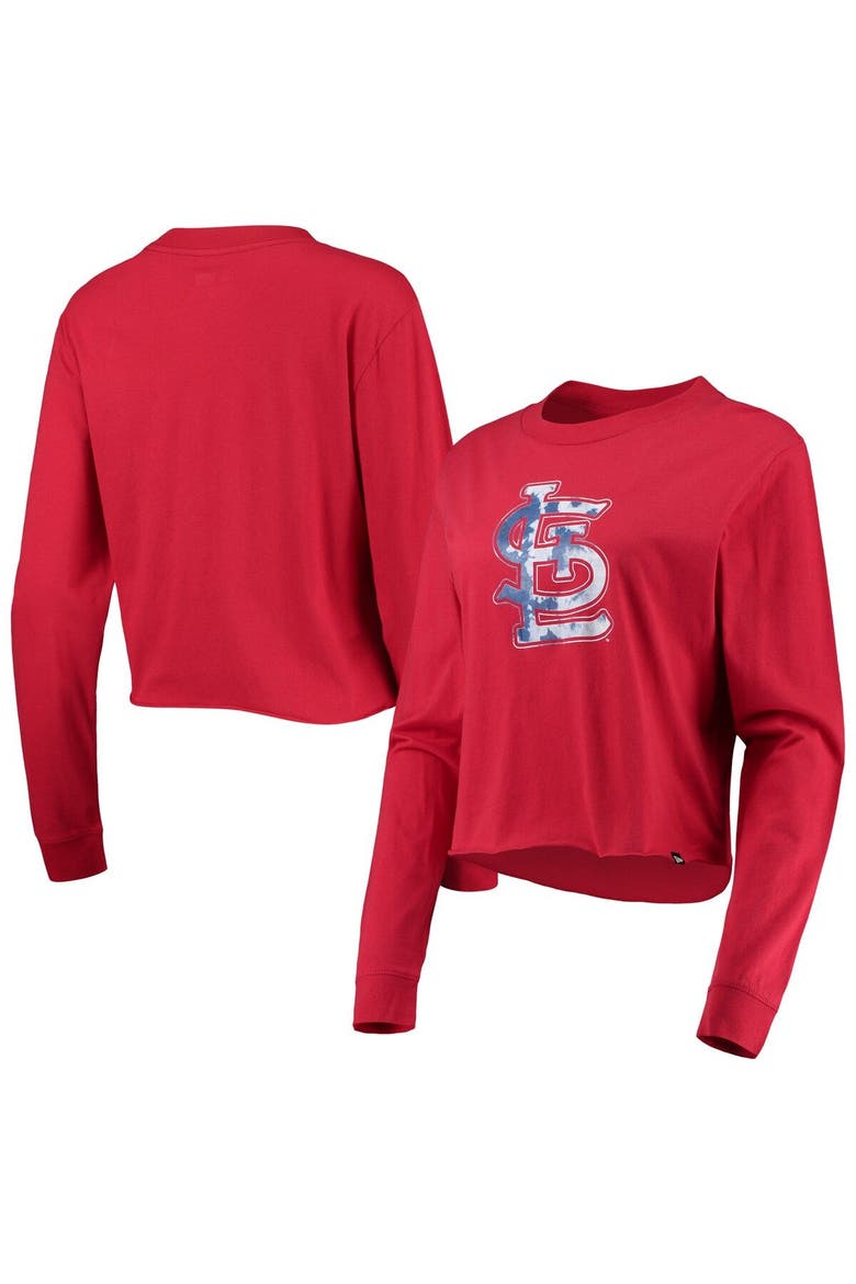 Women's New Era Red St. Louis Cardinals Baby Jersey Cropped Long Sleeve T-Shirt, Main, color, Red