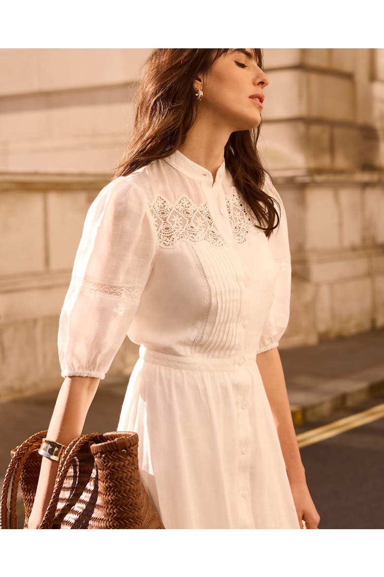 Ramie Puff Sleeve Midi Dress, Alternate, color, Ivory