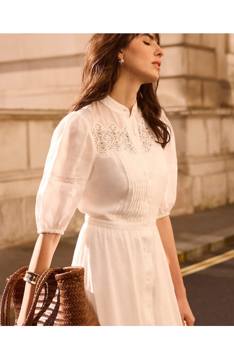 MINT VELVET Ramie Puff Sleeve Midi Dress, Alternate, color, Ivory