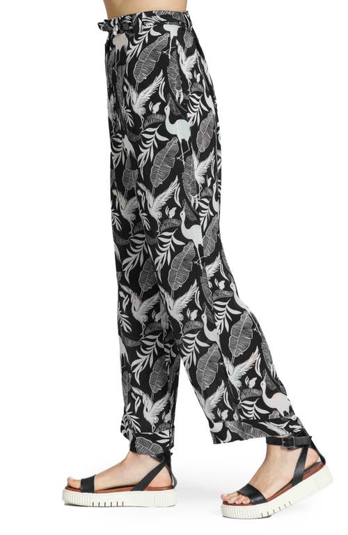 Apny Belted Print High Waist Pants In Black/white