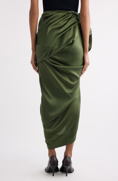 Dries Van Noten Solla Draped Silk Stretch Satin Skirt In Green