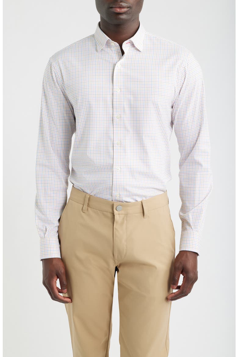 Bluffton Everyday Performance Pin Pane Button-Up Shirt, Main, color, PUNCH