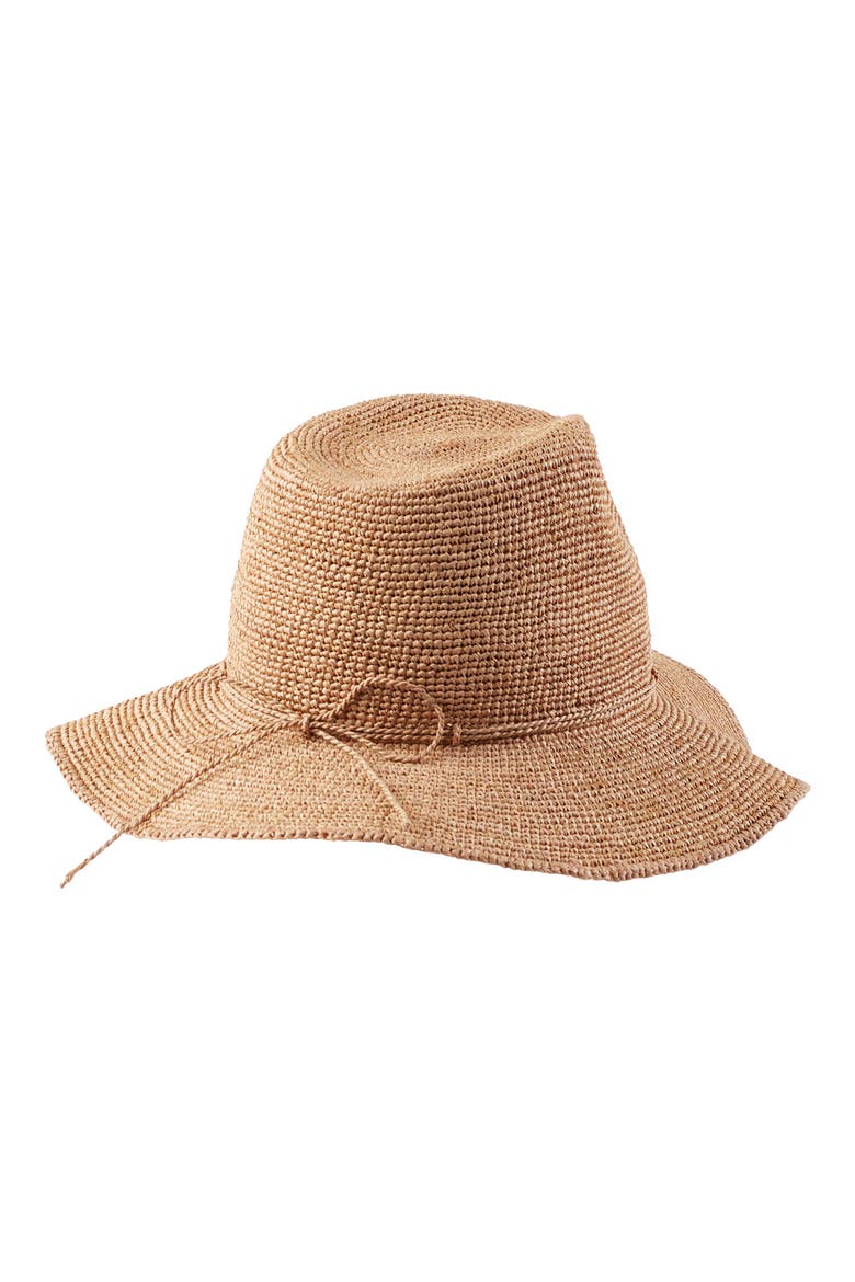 Desmonda Packable Raffia Fedora, Alternate, color, NOUGAT