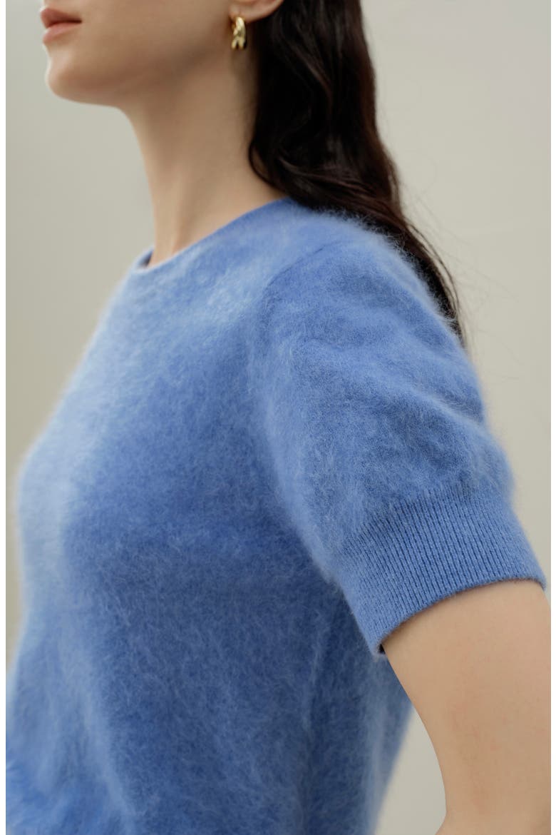 Women's Brushed Cashmere Short-Sleeve Sweater, Alternate, color, Ocean Blue