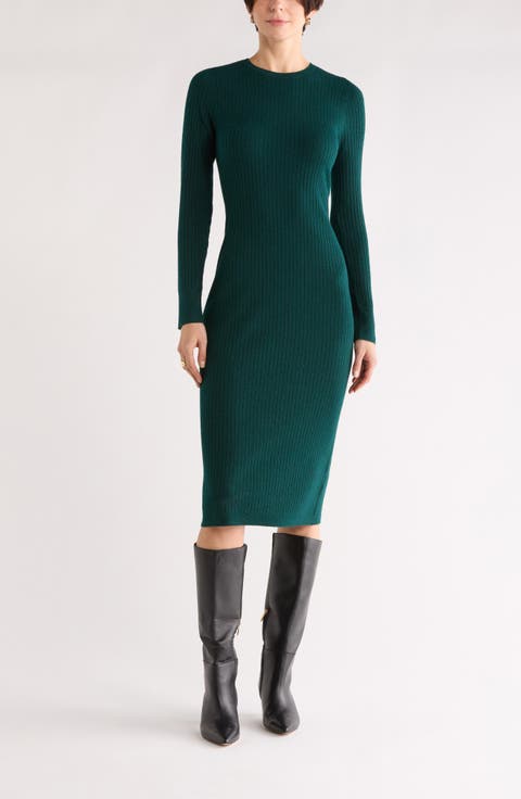 Long Sleeve Rib Sweater Dress