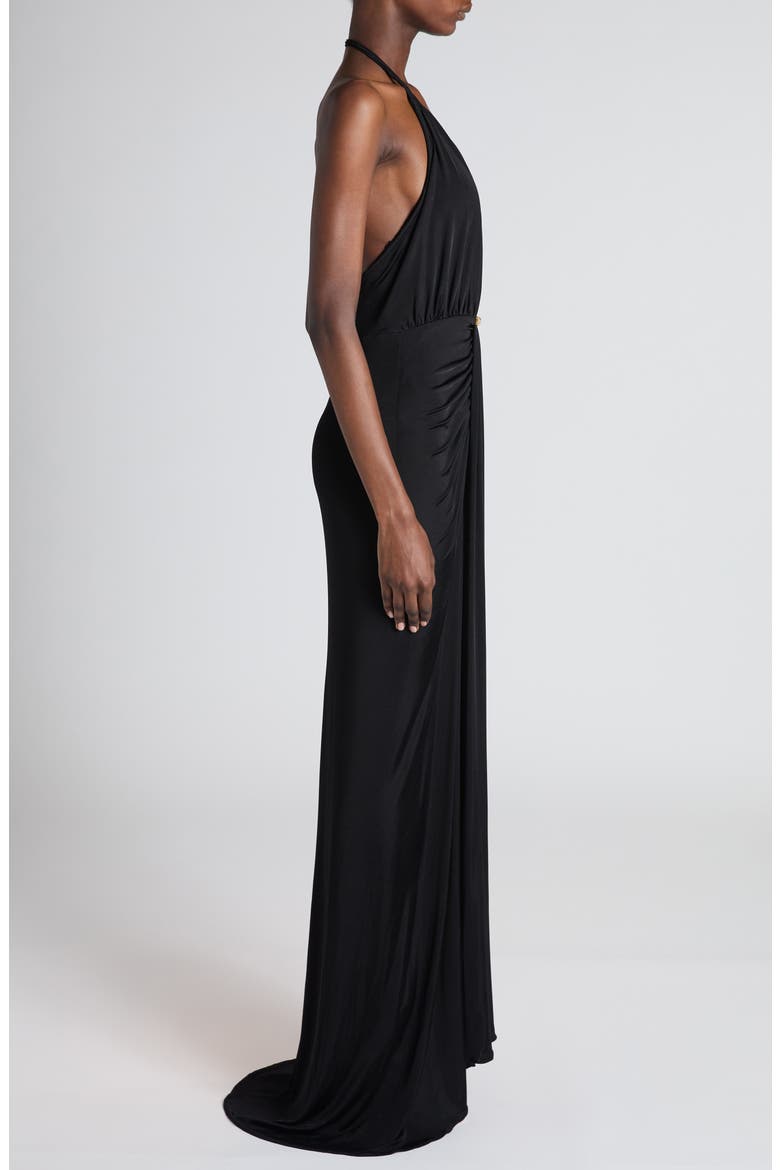 Plunge Halter Gown, Alternate, color, BLACK