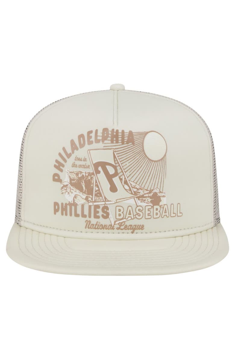 New Era Men's New Era Khaki Philadelphia Phillies Almost Friday A-Frame 9FIFTY Trucker Snapback Hat, Alternate, color, 