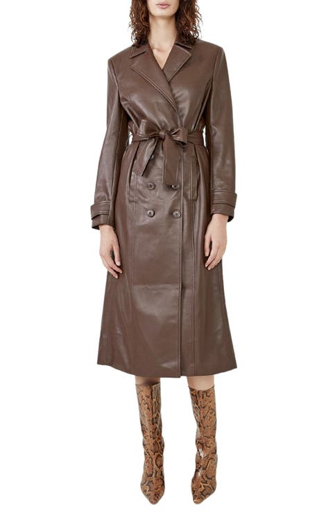 Faux Leather Trench Coat