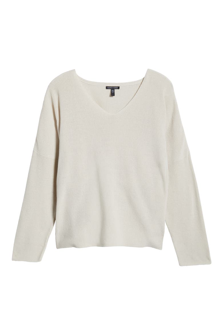 Organic Cotton V-Neck Sweater, Alternate, color, BONE