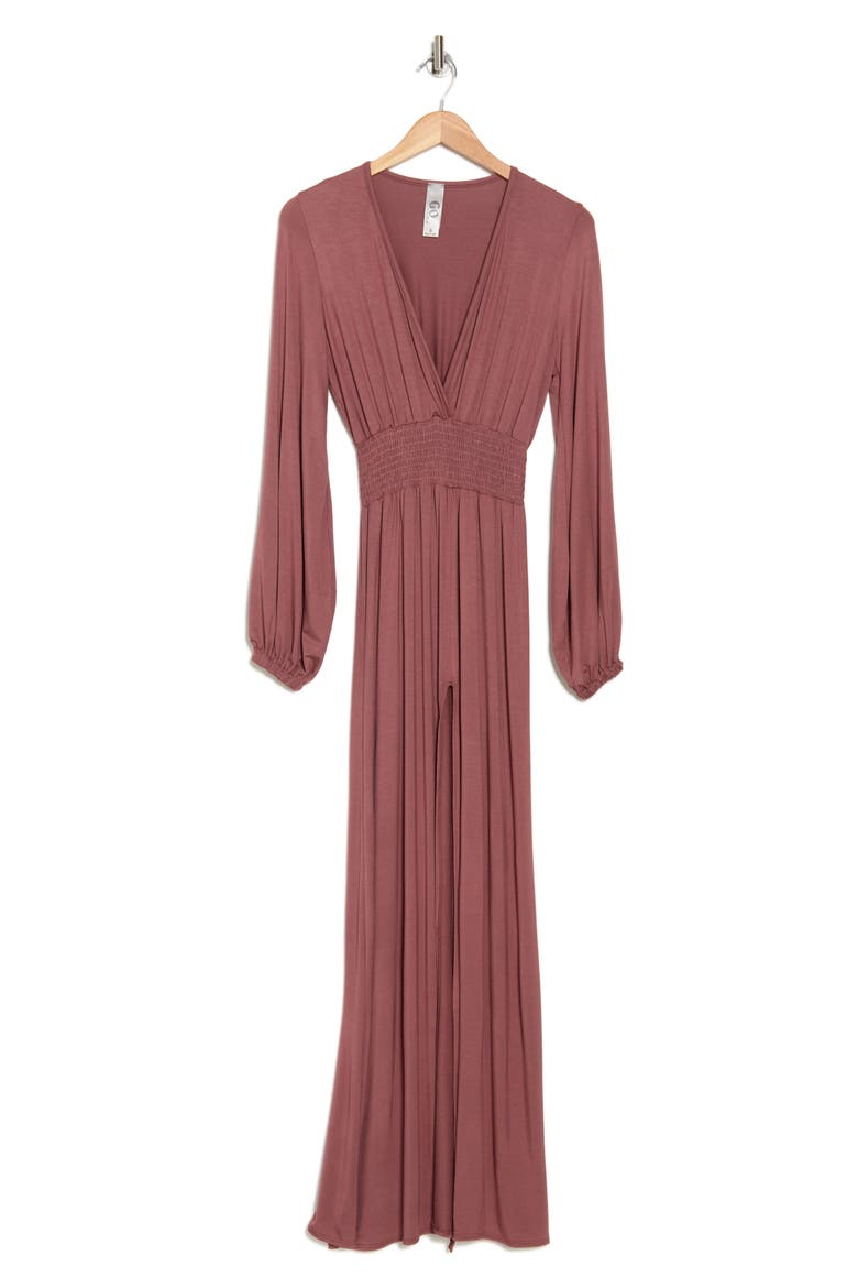 Plunge Neck Long Sleeve Maxi Dress, Alternate, color, CRUSHED BERRY