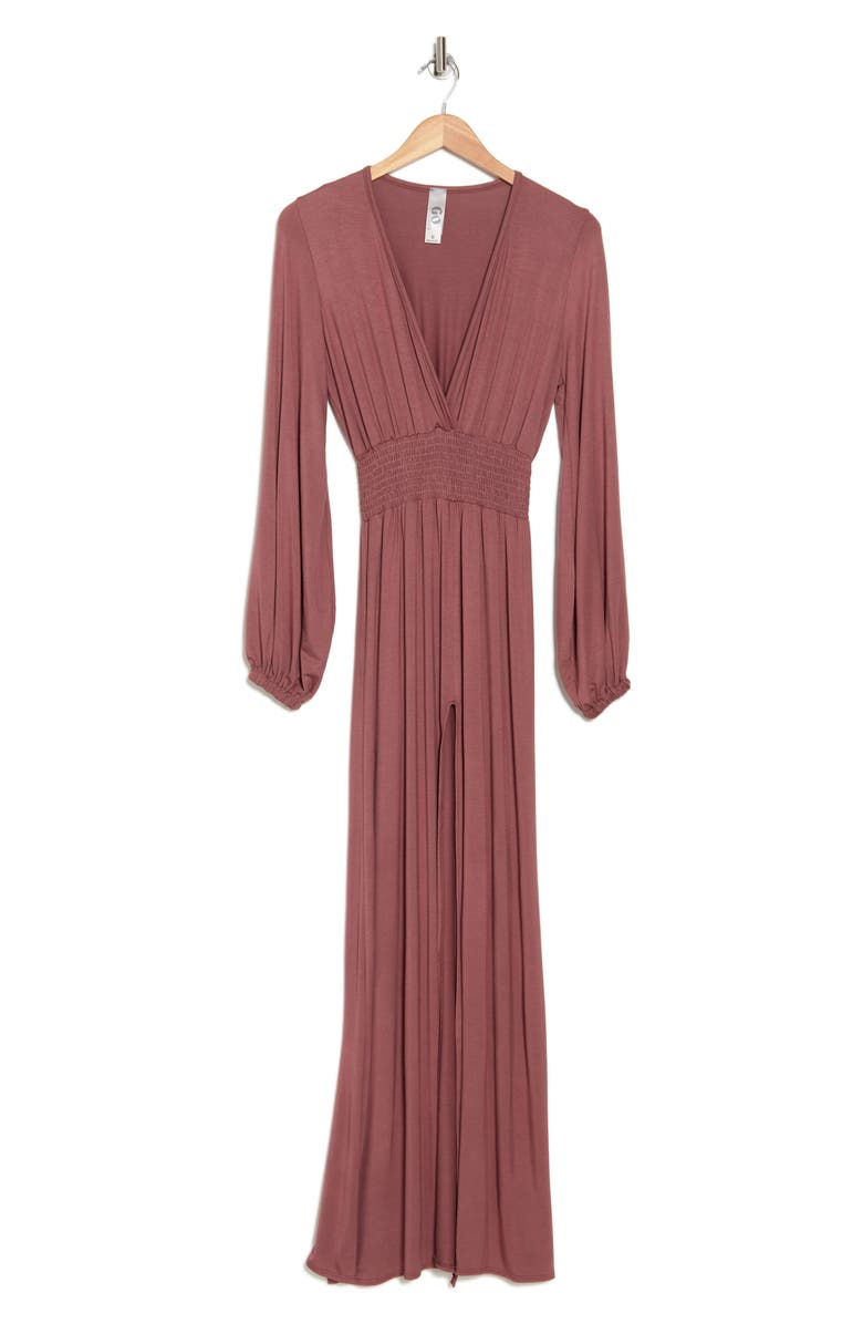 GO COUTURE Plunge Neck Long Sleeve Maxi Dress, Alternate, color, Crushed Berry