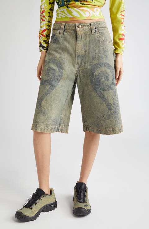Fade Print Denim Bermuda Shorts