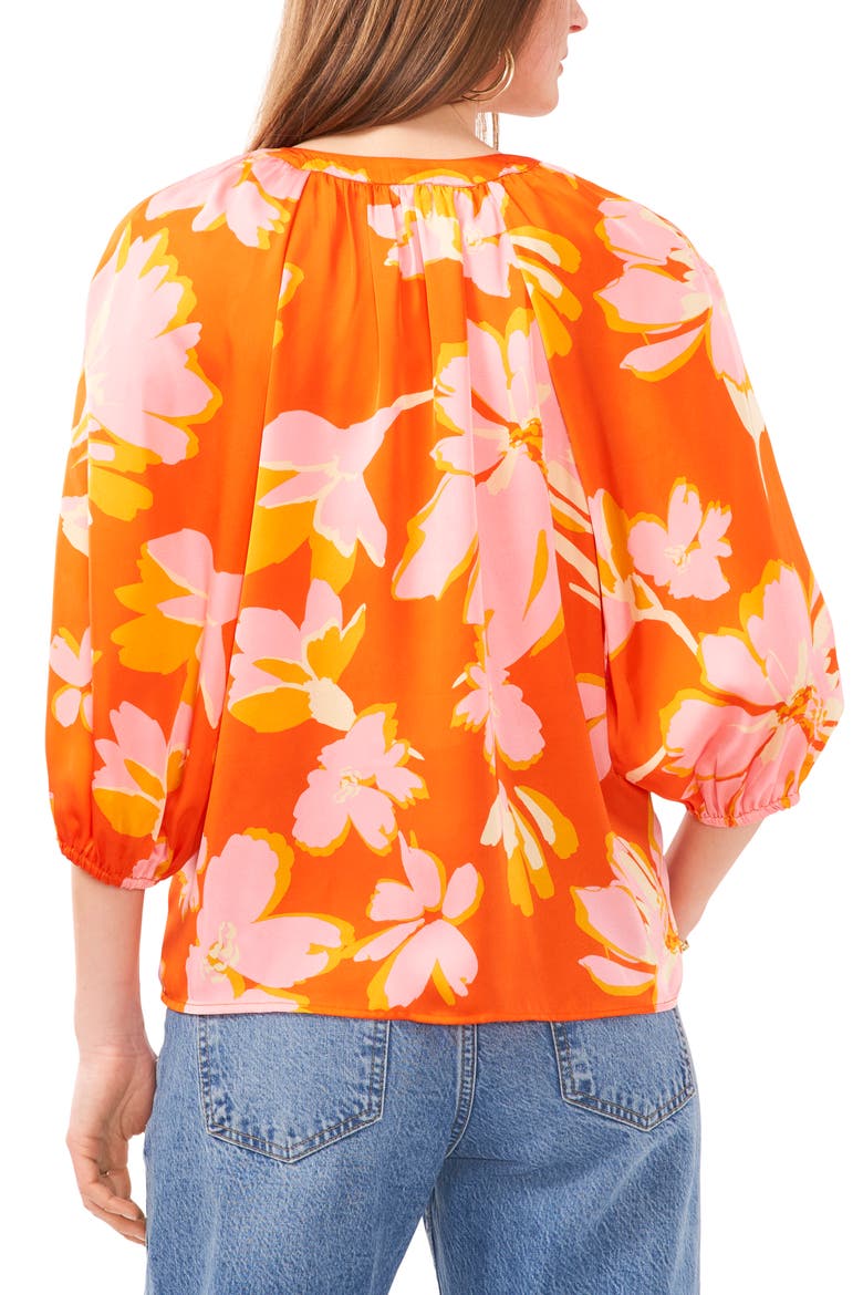 Print Raglan Sleeve Button-Up Top, Alternate, color, ORANGE MULTI