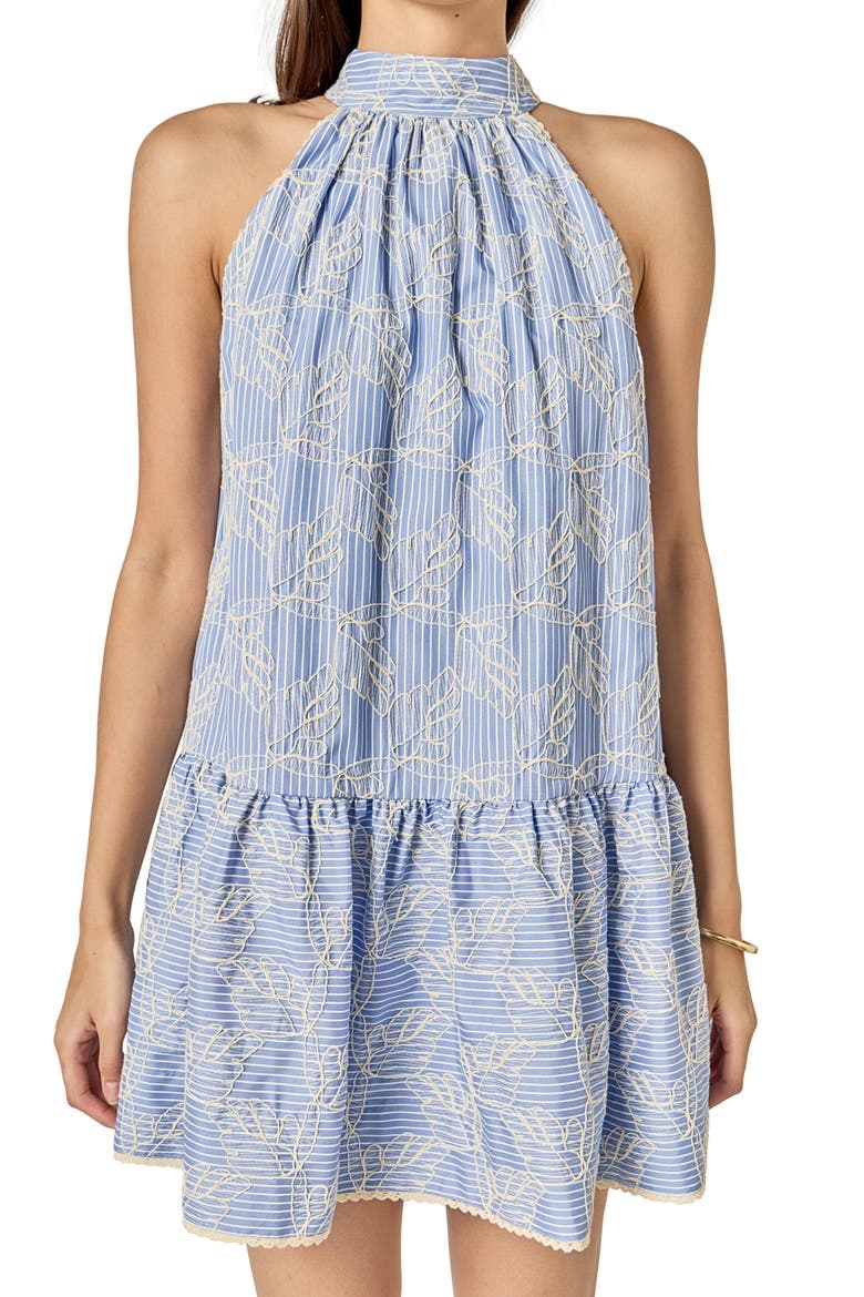 Embroidered Stripe Sleeveless Ruffle Hem Dress, Alternate, color, BLUE STRIPE