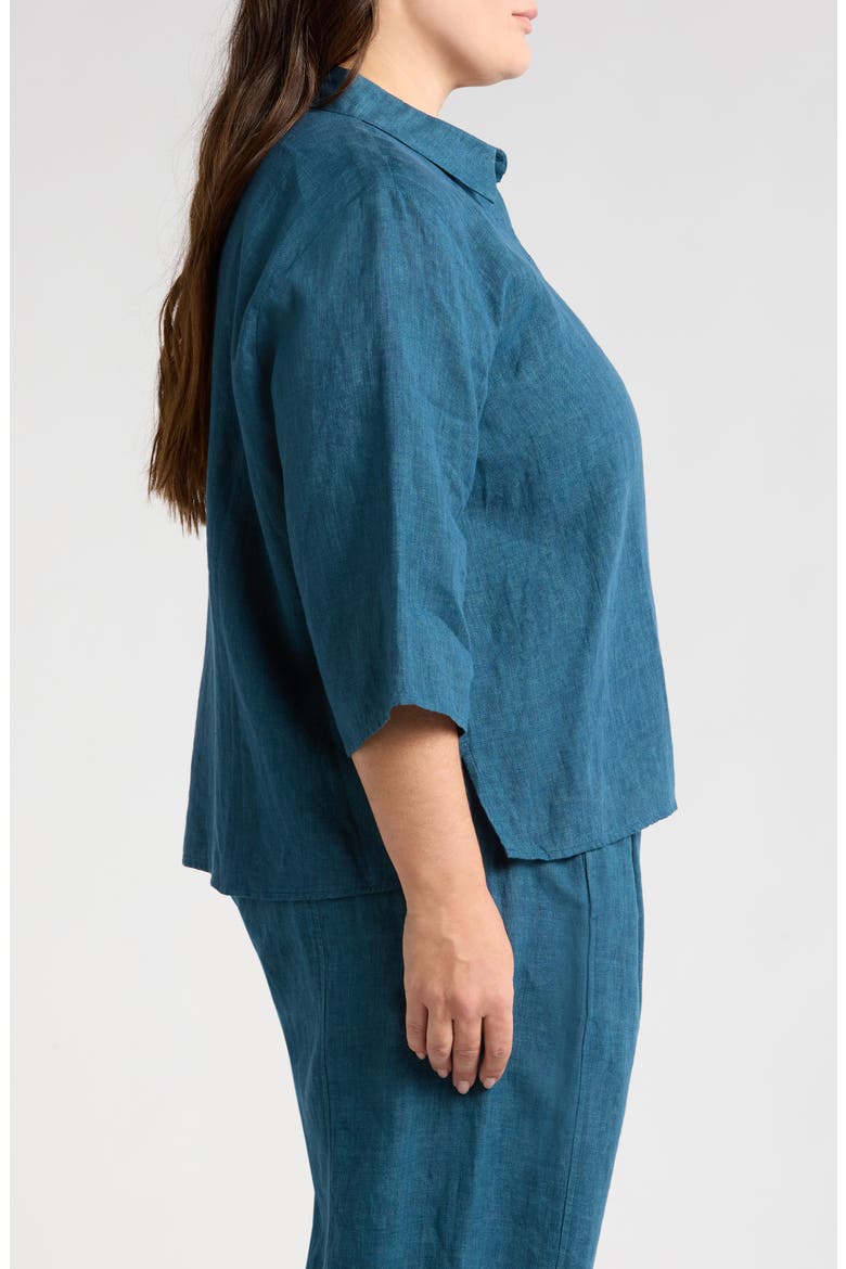 Classic Collar Organic Linen Button-Up Shirt, Alternate, color, HARBOR