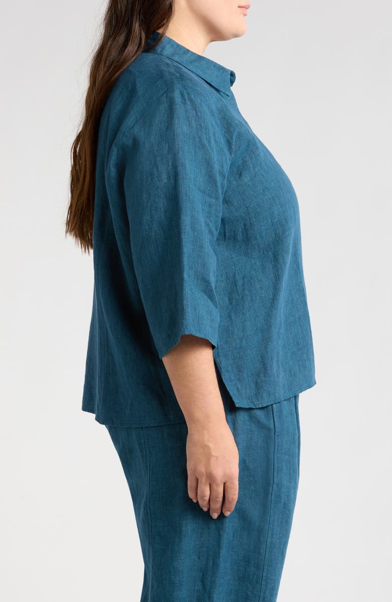 Eileen Fisher Classic Collar Organic Linen Button-Up Shirt, Alternate, color, Harbor