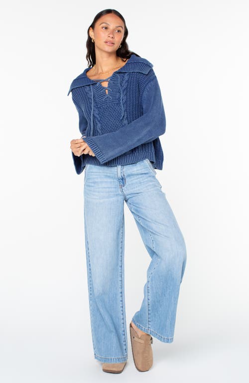 Roxy Fair Winds Cotton Lace-up Sweater In Blue