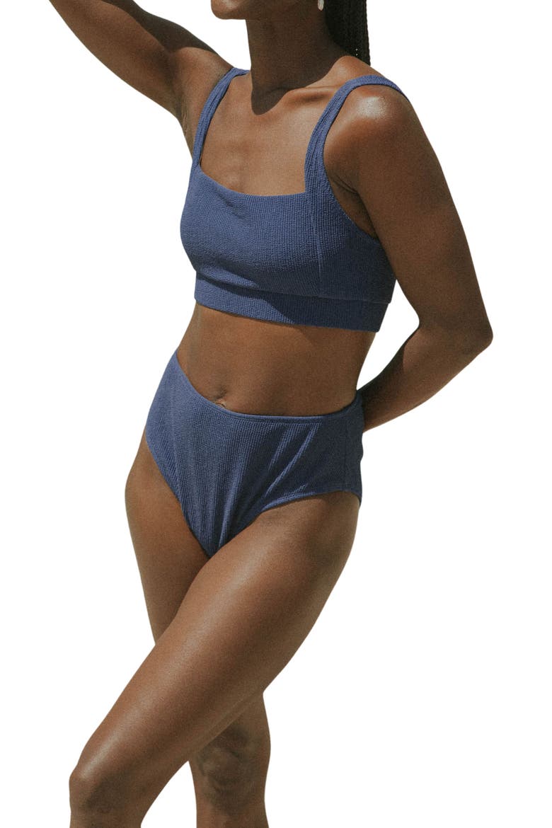 Capri High Waisted Swim Bottoms, Main, color, Navy Blue