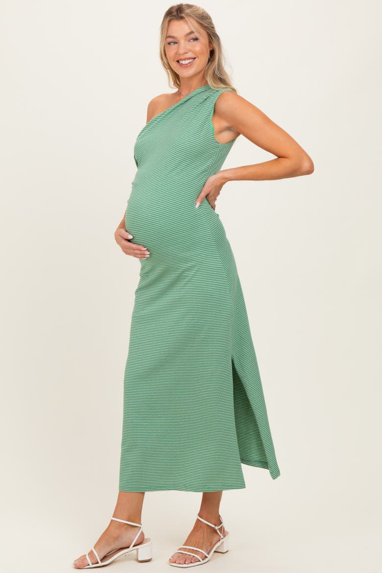 Striped One Shoulder Midi Dress, Alternate, color, Green