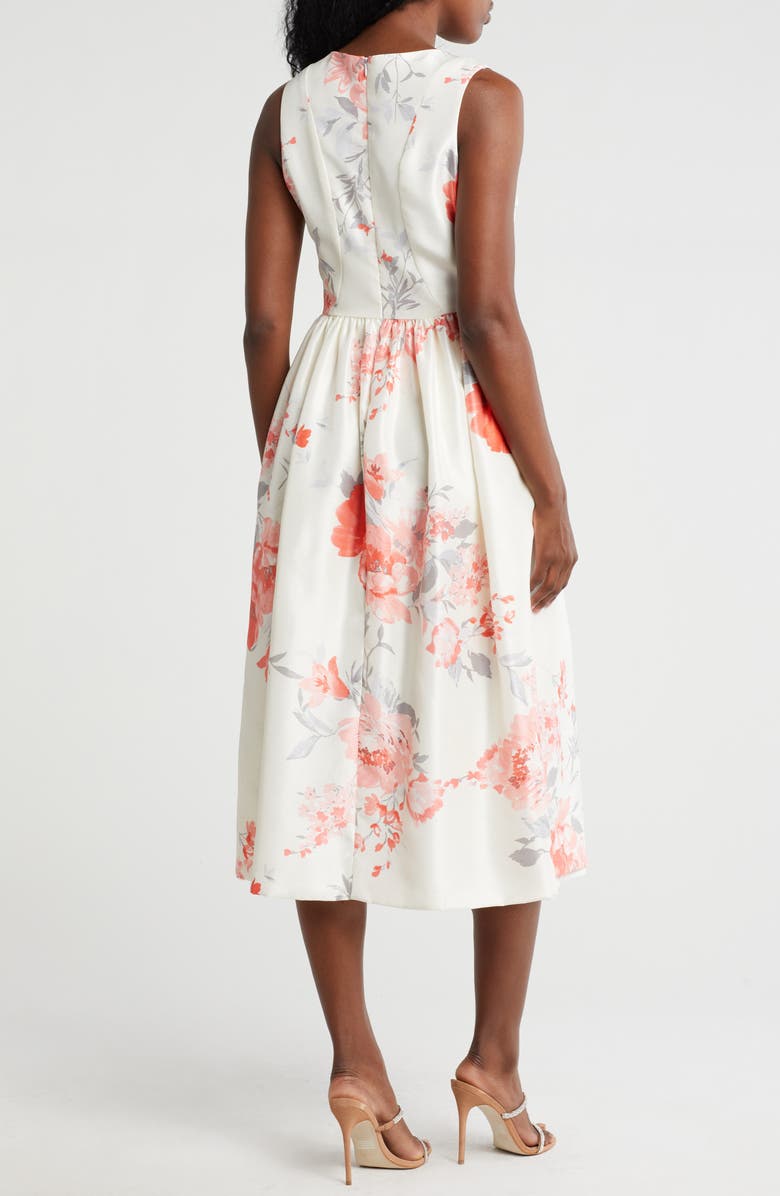 Donna Ricco Floral Sleeveless Fit & Flare Midi Dress, Alternate, color, Coral/ Cream