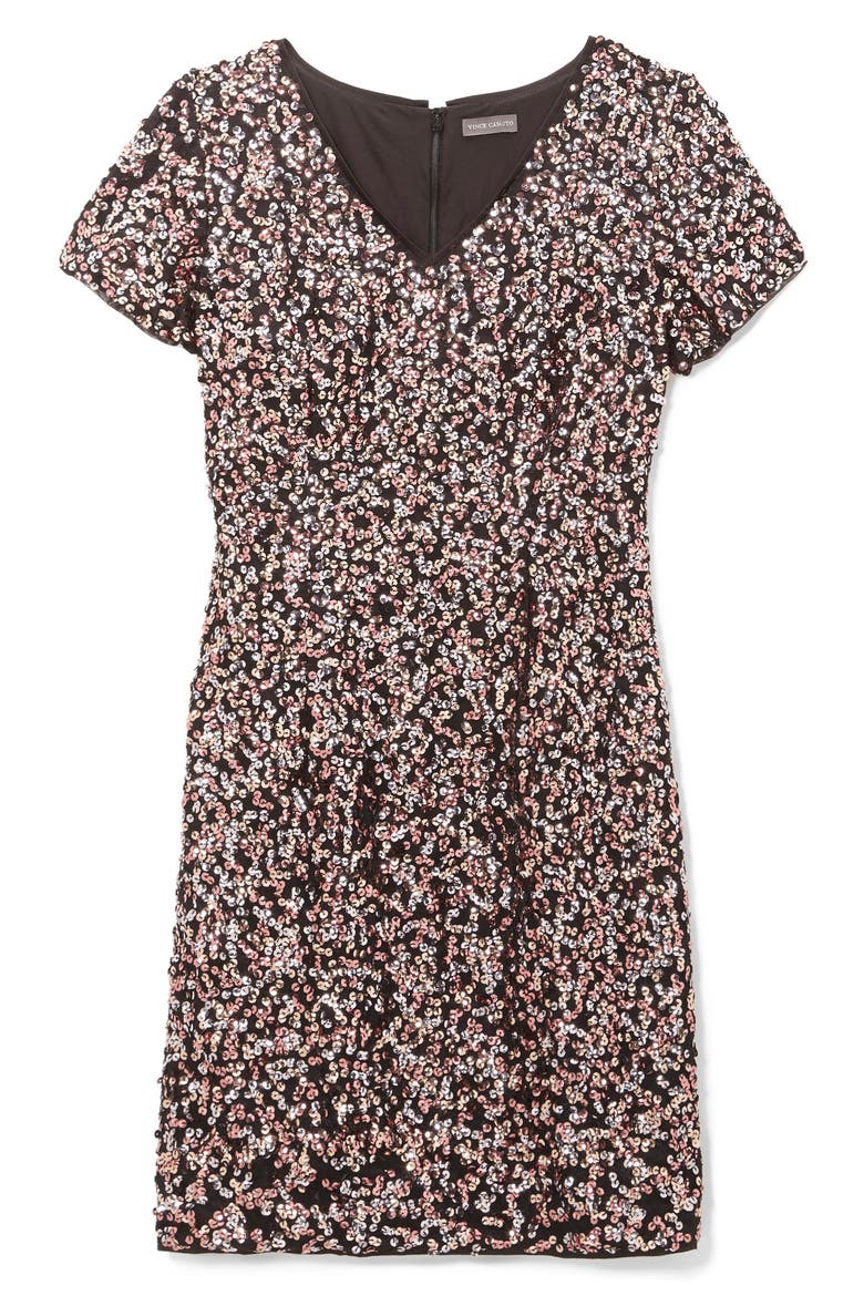 Flutter Sleeve Multi Sequin Shift Dress, Alternate, color, SWEET CORAL