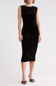 AREA STARS Draped Sleeveless Velvet Midi Dress