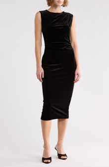 Draped Sleeveless Velvet Midi Dress