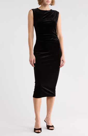 Draped Sleeveless Velvet Midi Dress