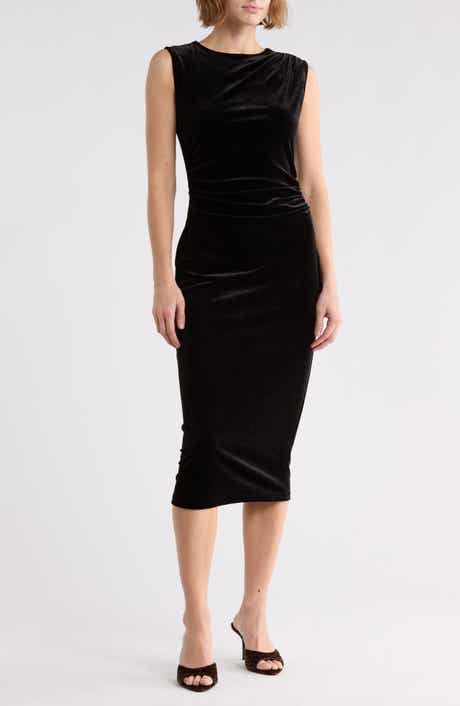 Draped Sleeveless Velvet Midi Dress