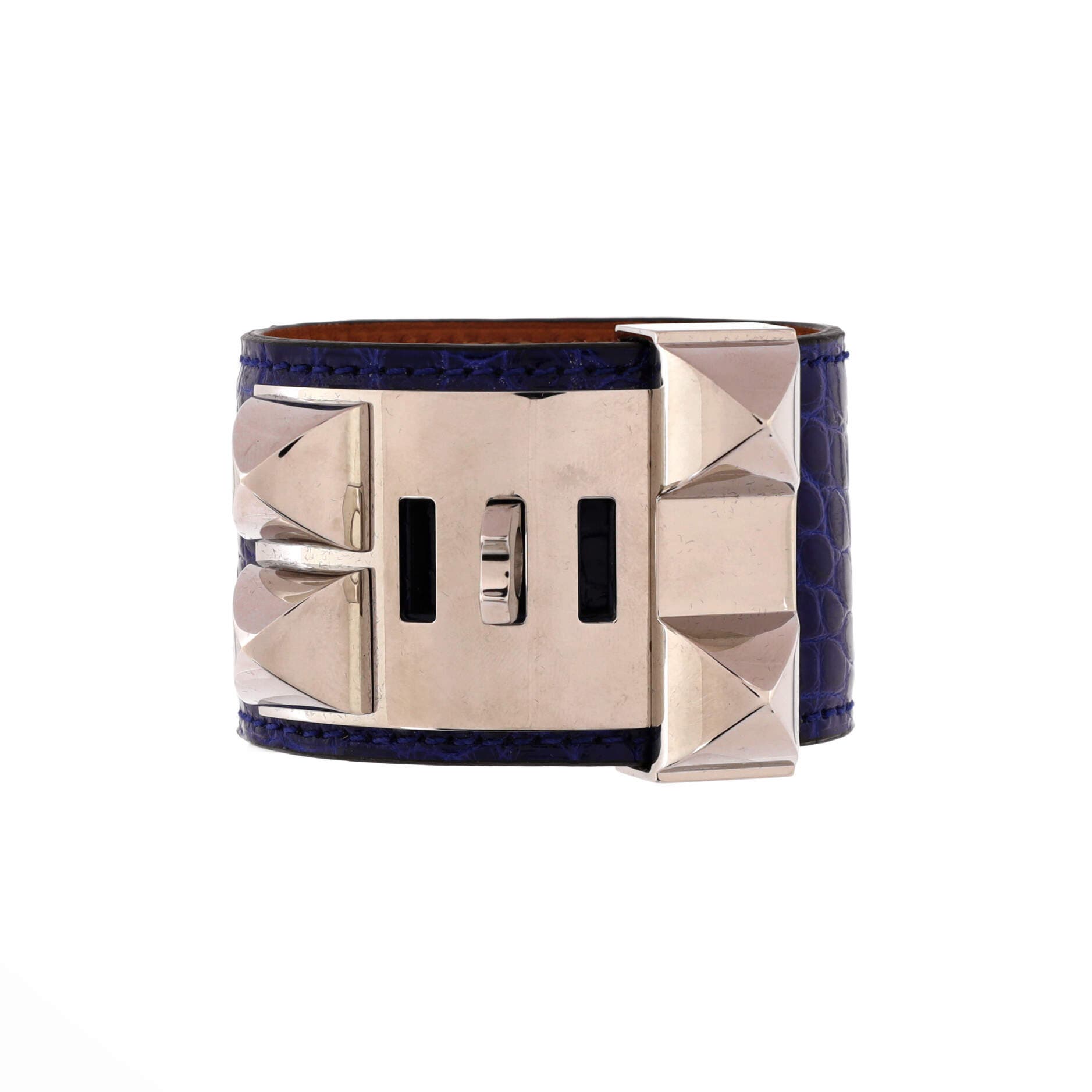 Pre-Owned Hermes Collier de Chien Bracelet Alligator, Alternate, color, Blue