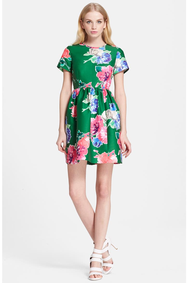 'stelli' floral print fit & flare dress, Main, color, LUCKY GREEN