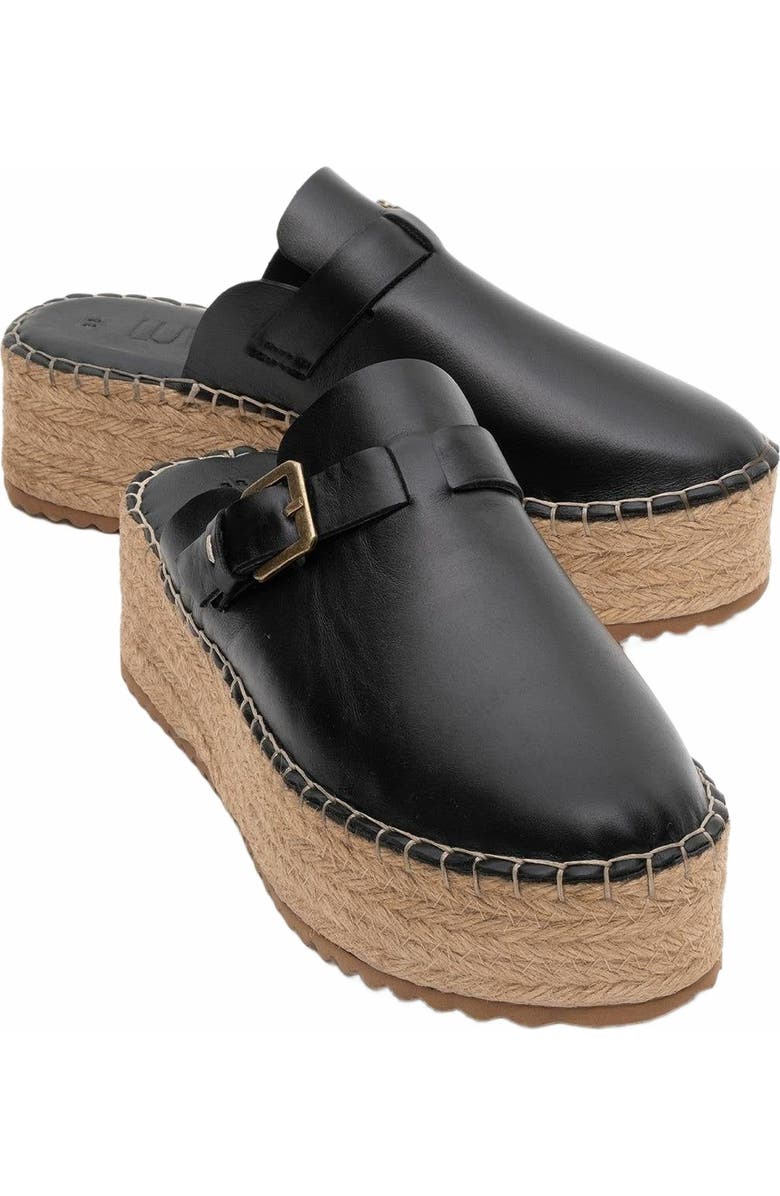 Forever & Always Shoes Novas Leather Platform Espadrille Mule, Main, color, Black Leather