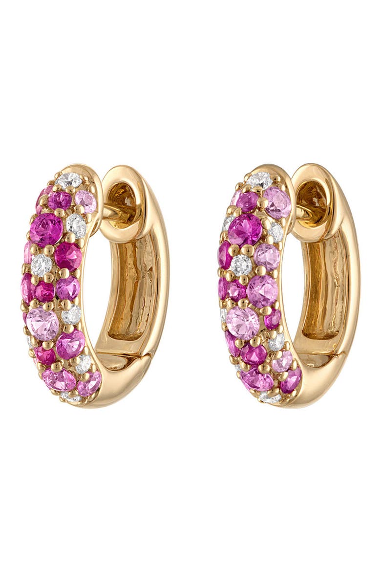 Glitter Diamond Huggie Hoop Earrings, Main, color, YELLOW GOLD - PINK