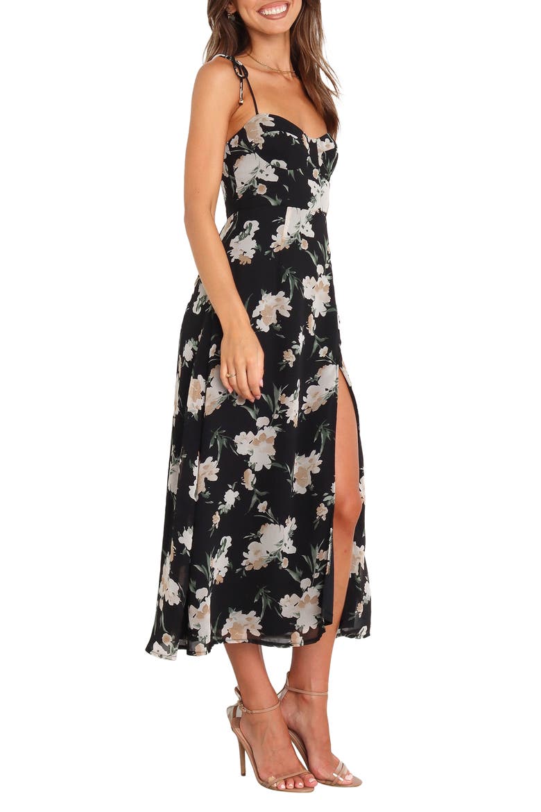 Meg Floral Print Bustier Dress, Alternate, color, BLACK