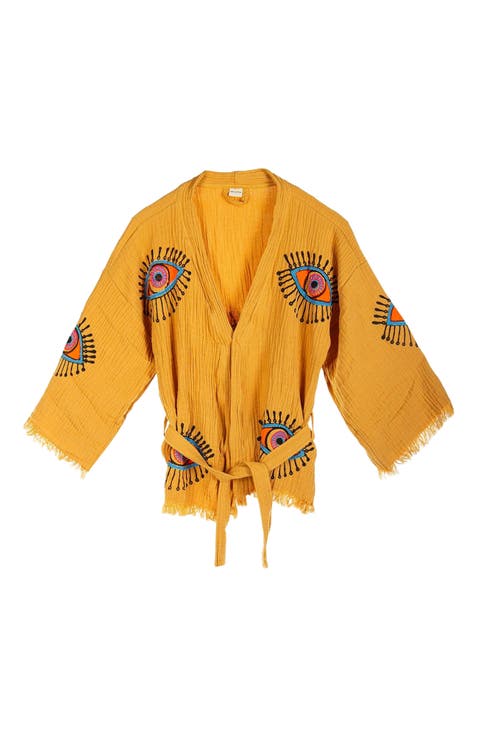 Sereia Evil Eye Handmade Cotton Short Robe Cover-Up