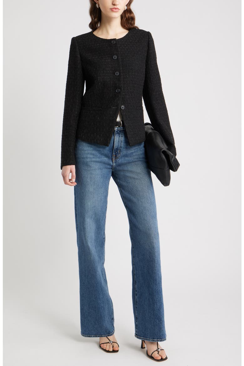 Cutaway Tweed Jacket, Alternate, color, BLACK