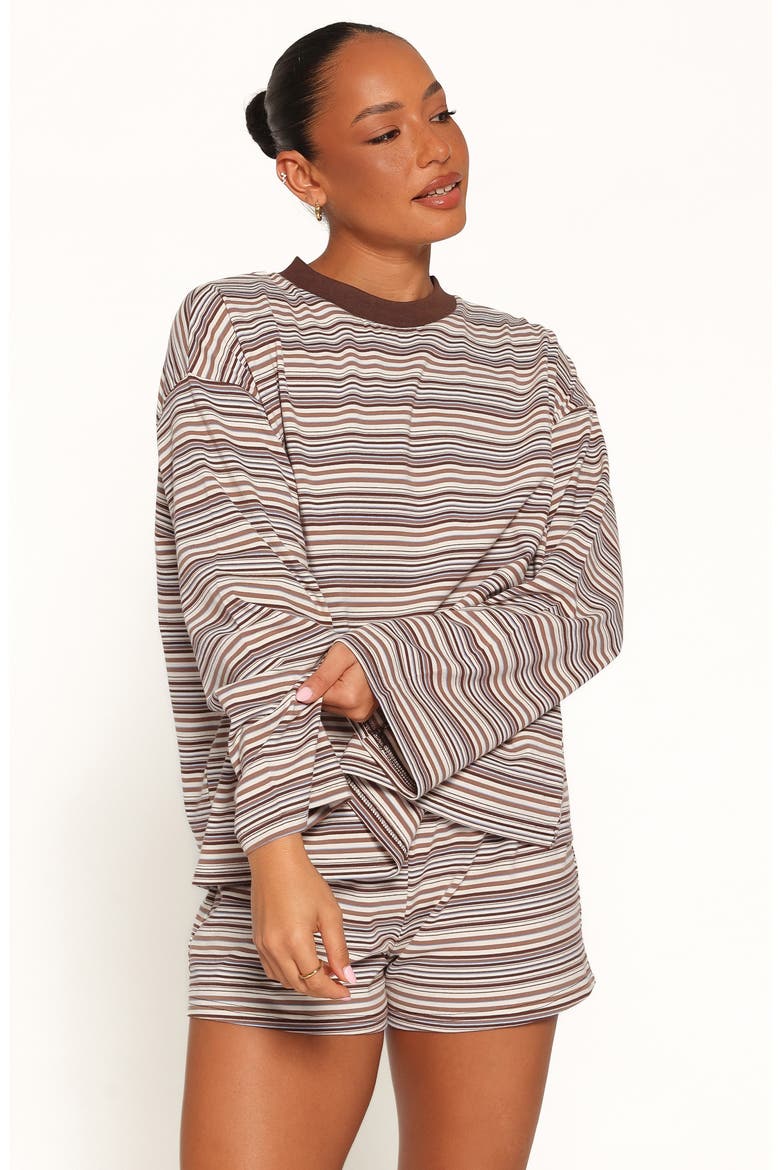 Silvia Knit Shorts Set, Alternate, color, CHOCOLATE BROWN STRIPE