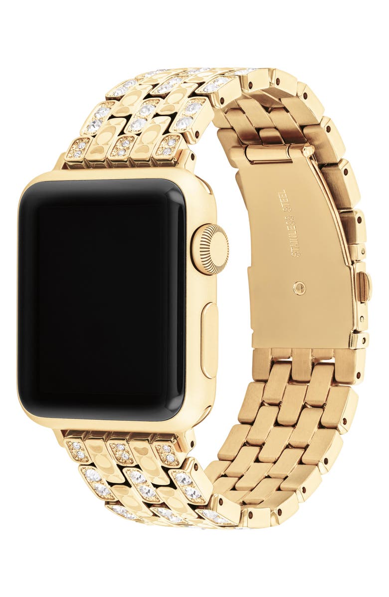 COACH Pavé Crystal Apple Watch<sup>®</sup> Bracelet Watchband, Alternate, color, Metallic Gold