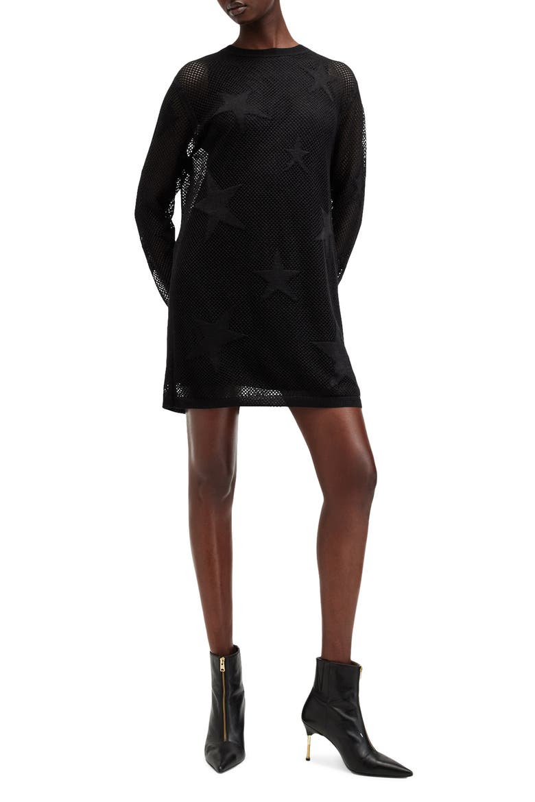 Seraph Star Long Sleeve Mesh Minidress, Main, color, BLACK