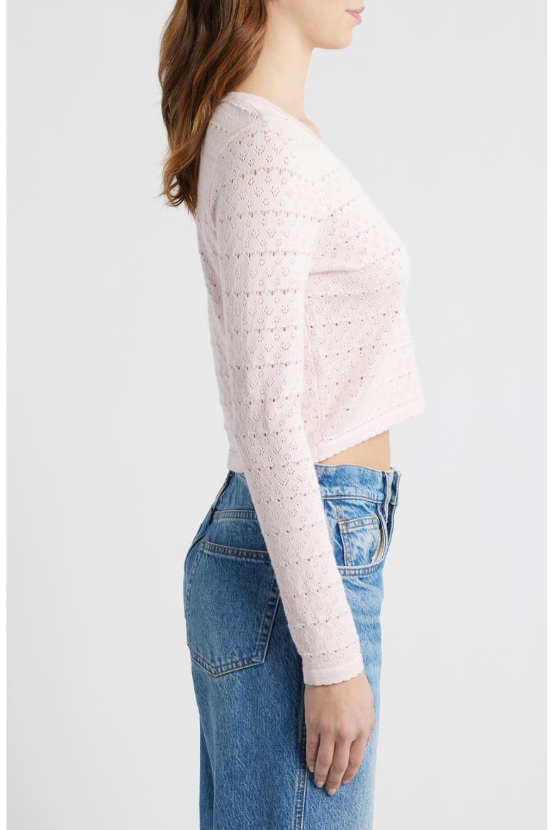 Pointelle V-Neck Crop Cardigan, Alternate, color, LIGHT PINK