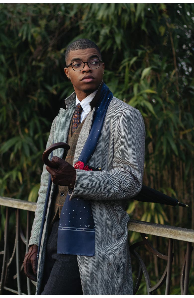 Elizabetta Savona - Slim Silk Scarf for Men, Alternate, color, Midnight Blue