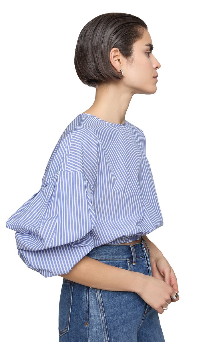 Rebecca Minkoff Julia Stripe Balloon Sleeve Cotton Top, Alternate, color, Periwinkle Shirting