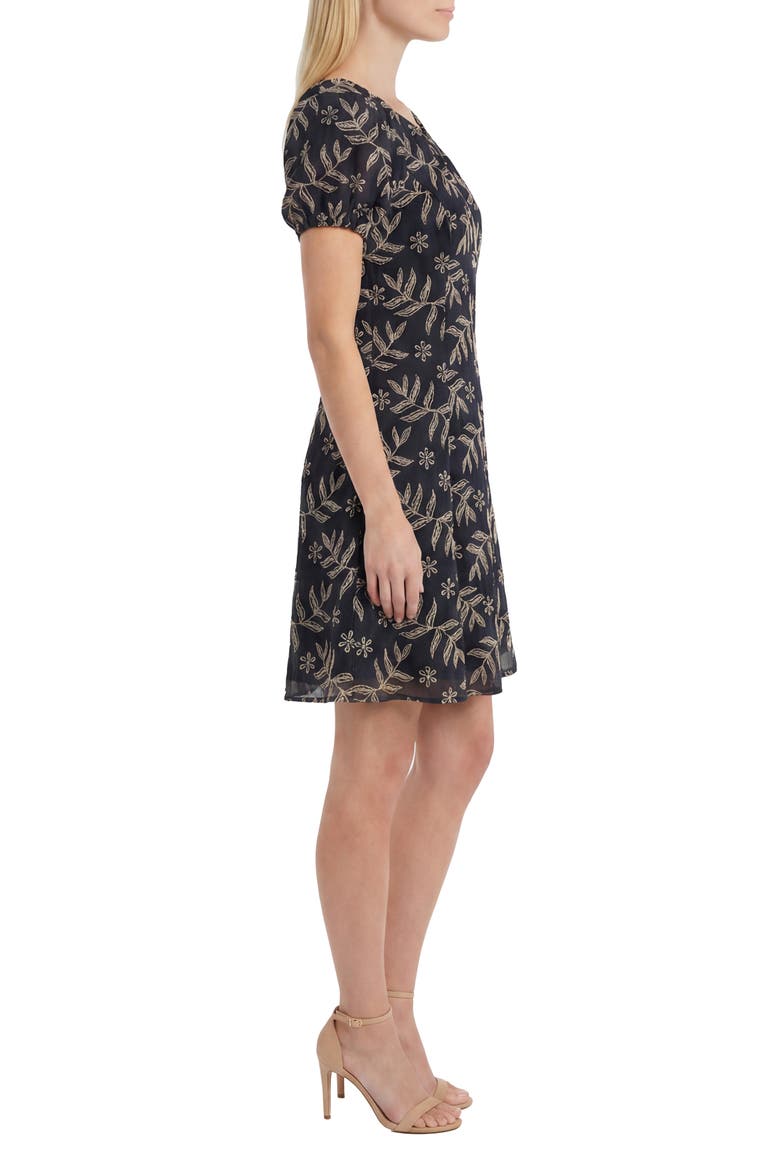 Embroidered Fit & Flare Minidress, Alternate, color, BLACK/ LINEN