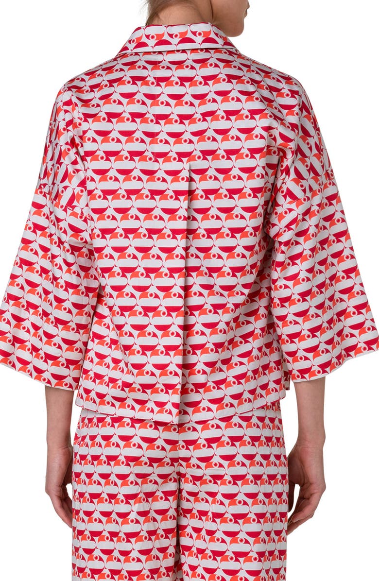 Akris punto Flamingo Dot Print Cotton Satin Shirt, Alternate, color, 