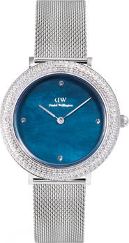 Daniel Wellington Crystal Bezel Sterling Blue Mesh Strap Watch, 32mm