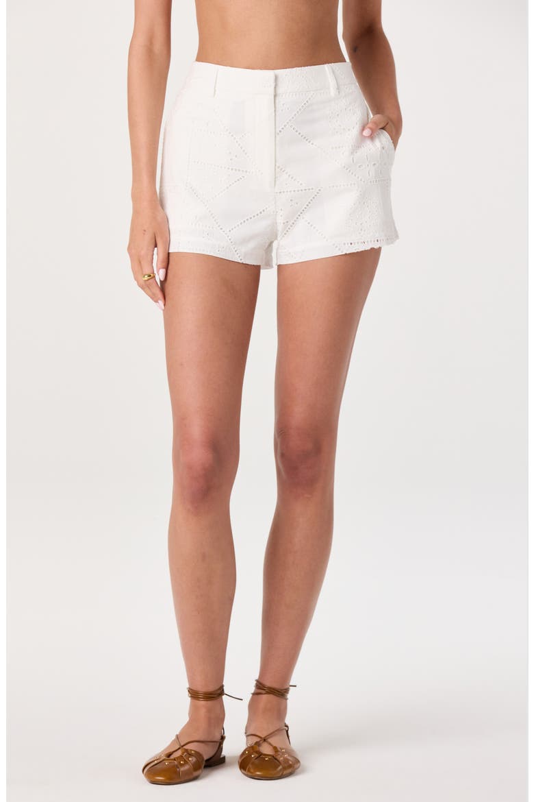 Mercy Eyelet Cotton Micro Shorts, Main, color, WHITE