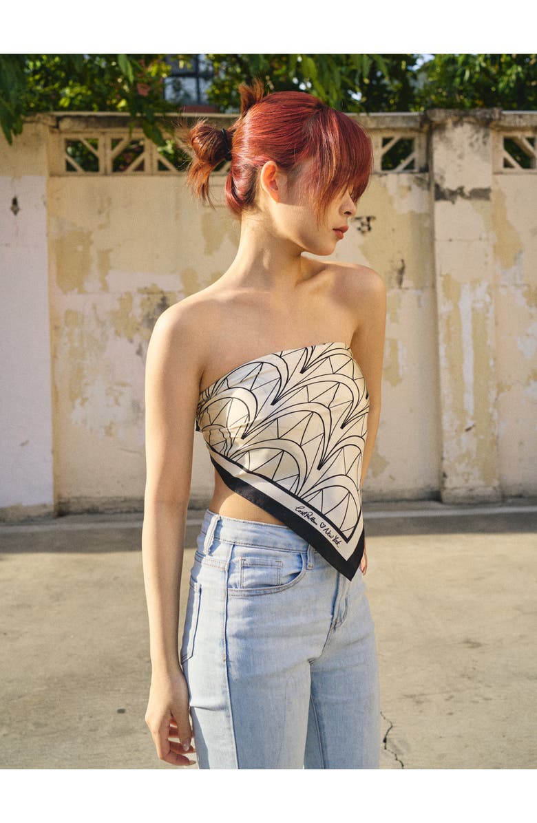 Lost Pattern "Chrysler" Silk Bandana Scarf, Alternate, color, Deco Ivory