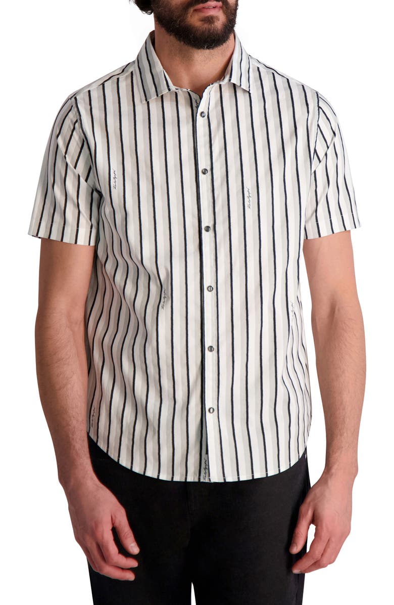 KARL LAGERFELD PARIS Stripe Short Sleeve Button-Up Shirt, Main, color,