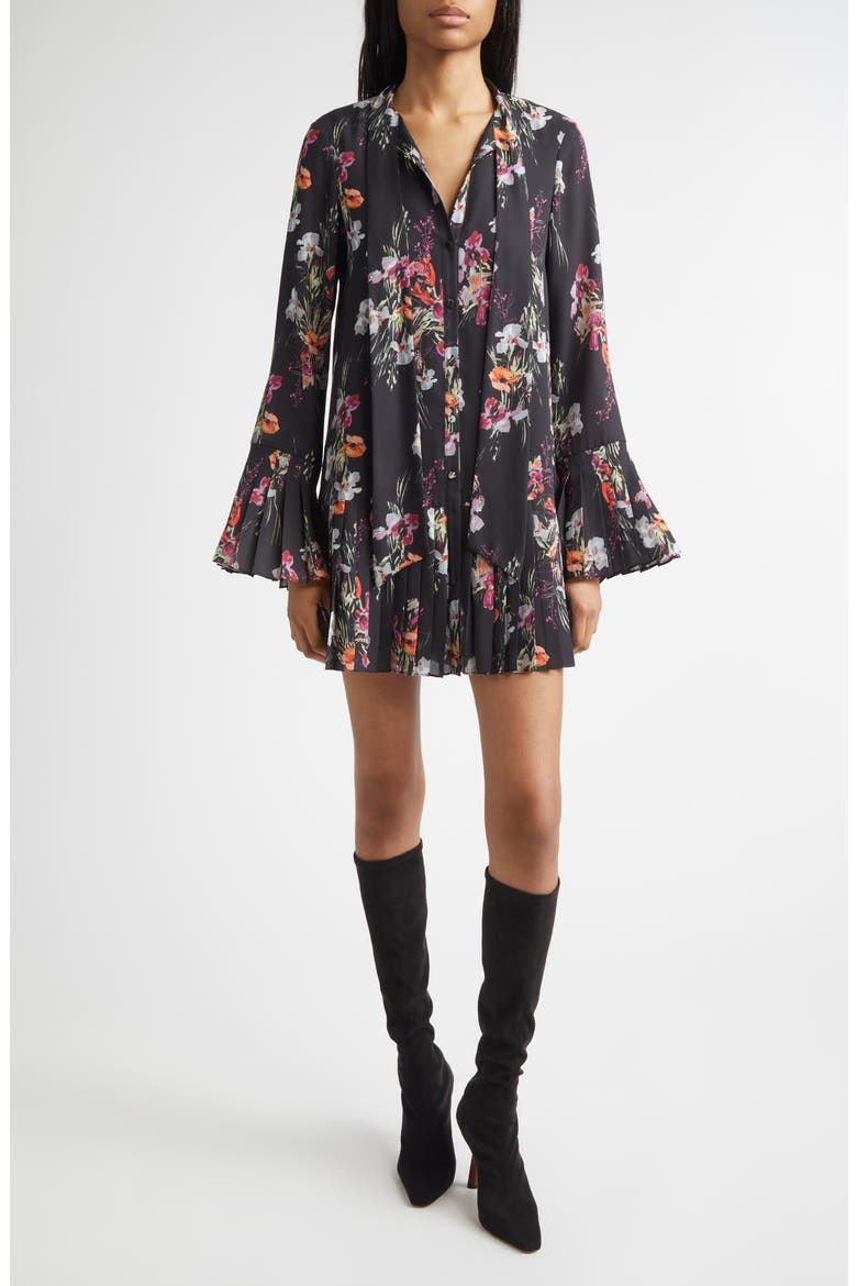 Iris Bouquet Alinda Long Sleeve Shirtdress, Main, color, BLACK MULTI