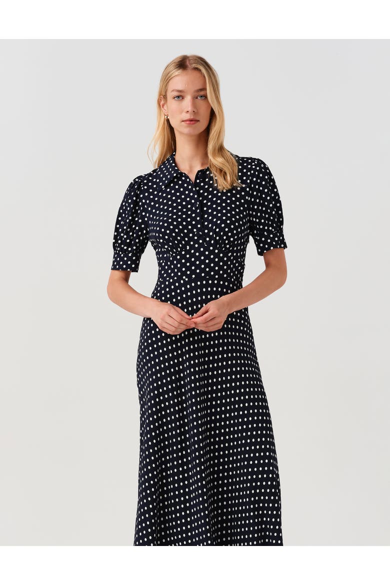 Wilma Spot Midi Tea Dress, Alternate, color, Navy Spot